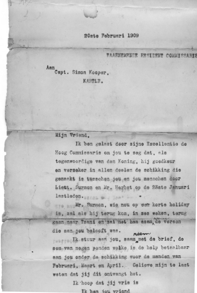 1909 contract with Simon Kooper